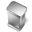 simplehuman 45 Liter, 12 Gallon Rectangular Hands-Free Kitchen Step Trash Can with Soft-Close Lid, Brushed Stainless Steel