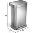 simplehuman 45 Liter, 12 Gallon Rectangular Hands-Free Kitchen Step Trash Can with Soft-Close Lid, Brushed Stainless Steel