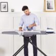 Deluxe Ironing Board with Heat Resistant Cover and Thicken Felt Pad, Heavy Sturdy Legs, Full Size Hanger Iron Board, Foldable (L-Grey)