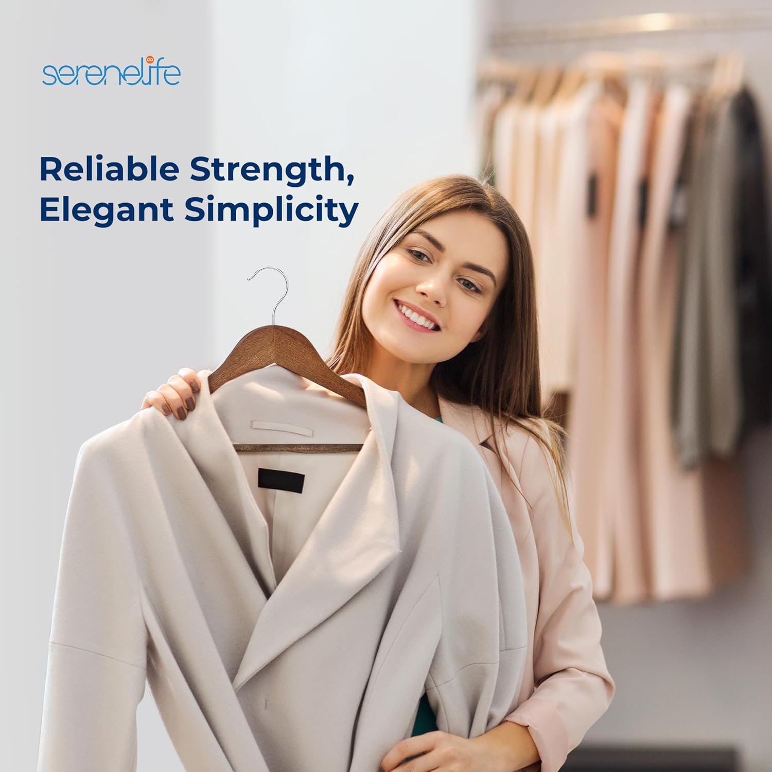 SereneLife 50-Pack Wooden Coat Hangers – Durable Suit Hangers with 360° Swivel Hook & Notches (Vintage) SereneLife 50-Pack Wooden Coat Hangers – Durable Suit Hangers with 360° Swivel Hook & Notches (Vintage) - Image 2