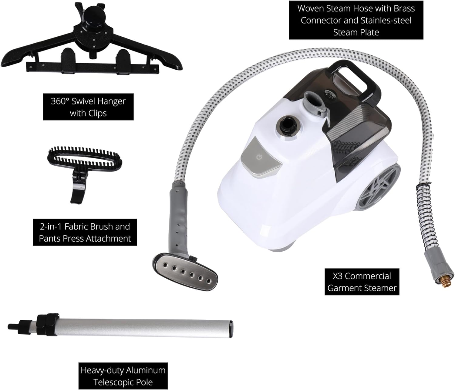 SALAV Heavy Duty Commercial Full-Size Garment Steamer with Foot Pedals and Extra Large 3L (101.5 oz) Water Tank, 1800 watts (White) SALAV Heavy Duty Commercial Full-Size Garment Steamer with Foot Pedals and Extra Large 3L (101.5 oz) Water Tank, 1800 watts (White) - Image 2