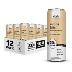 Slate Milk - Vanilla Latte, No Sugar Added - Protein Coffee - 11 fl oz, 12 Cans