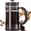 BAYKA 34 Ounce 1 Liter French Press Coffee Maker, Heat Resistant Thickened Borosilicate Glass Stainless Steel Brewer, Dark Pewter