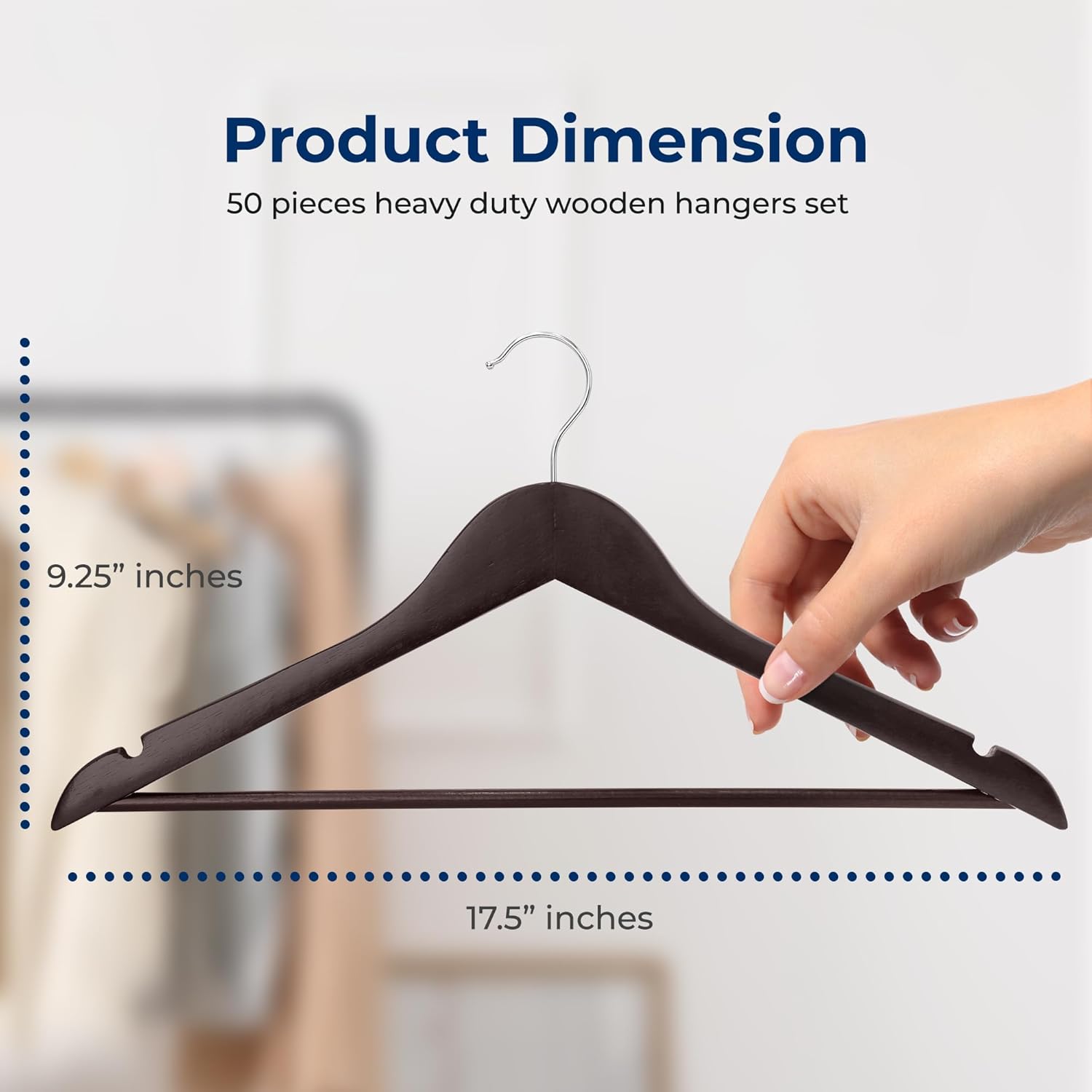 SereneLife 50-Pack Wooden Coat Hangers – Durable Suit Hangers with 360° Swivel Hook & Notches (Brown) SereneLife 50-Pack Wooden Coat Hangers – Durable Suit Hangers with 360° Swivel Hook & Notches (Brown) - Image 7