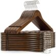 Amber Home 30 Pack Vintage Wooden Coat Hangers, Walunt Wood Suit Hangers with Non Slip Pant Bar (Retro, 30)