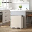SONGMICS Trash Can, 2 x 8 Gallon (2 x 30 L) Garbage Can for Kitchen, with 15 Trash Bags, 2 Compartments, Almond Color ULTB201A01