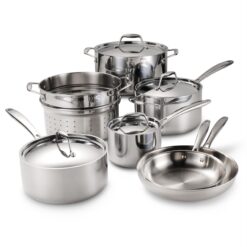 Tramontina Tri-Ply Clad Stainless Steel 11-Piece Cookware Set with Lids, Pots and Pans Kitchen Set