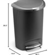 simplehuman 50 Liter, 13 Gallon Semi-Round Kitchen Step Trash Can with Secure Slide Lock, Grey Plastic