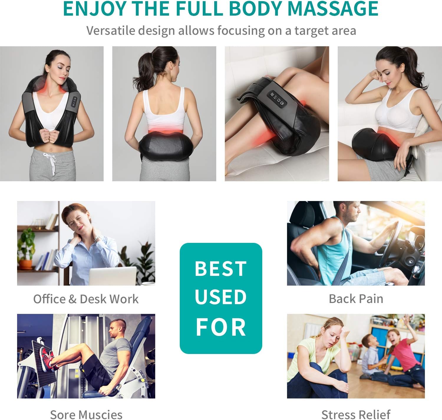 Shiatsu Neck and Back Massager with Soothing Heat, Nekteck Electric Deep Tissue 3D Kneading Massage Pillow Shiatsu Neck and Back Massager with Soothing Heat, Nekteck Electric Deep Tissue 3D Kneading Massage Pillow - Image 4