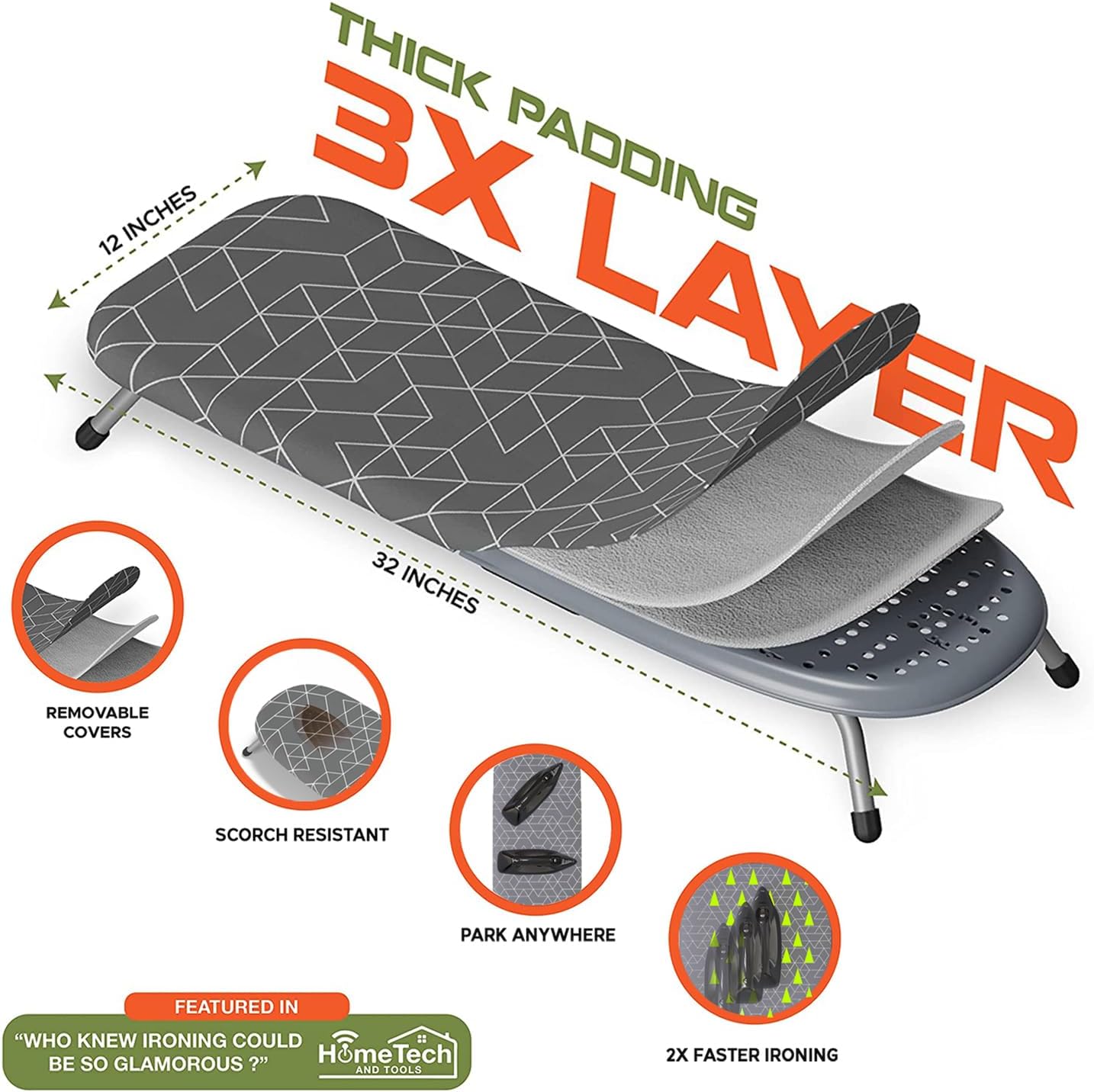 XABITAT Table Top Ironing Board with Wall Mount, D-Crease, Portable Space Saving Mini Laundry Room Iron Board, Green XABITAT Table Top Ironing Board with Wall Mount, D-Crease, Portable Space Saving Mini Laundry Room Iron Board, Green - Image 7