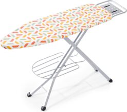 BKTD Ironing Board, Heat Resistant Cover Iron Board with Steam Iron Rest, Heavy Sturdy Metal Frame Legs Iron Stand, Geometric White