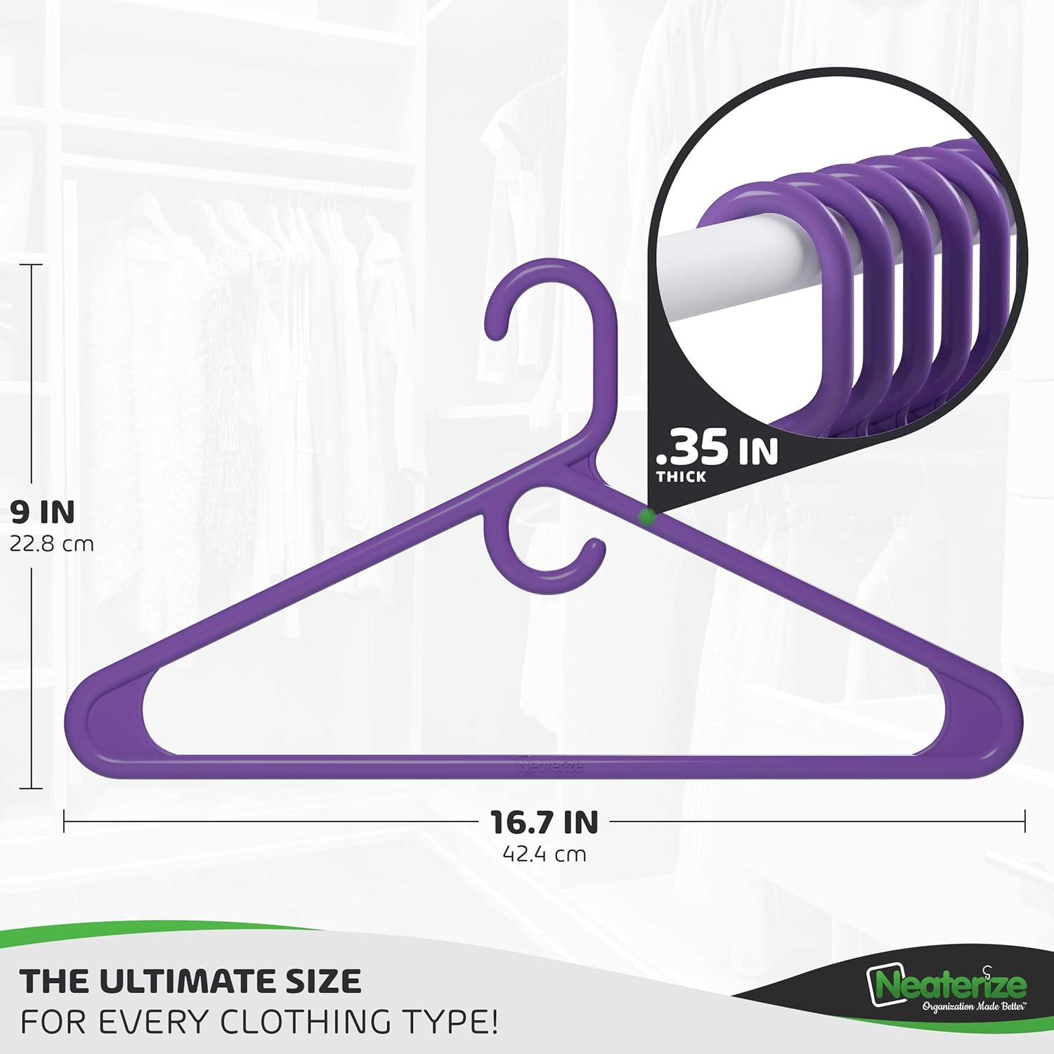 NEATERIZE Ultra Heavy Duty Plastic Clothes Hangers - Purple - Durable Coat, Suit and Clothes Hanger. Perchas De Ropa (24 Pack - Purple) NEATERIZE Ultra Heavy Duty Plastic Clothes Hangers - Purple - Durable Coat, Suit and Clothes Hanger. Perchas De Ropa (24 Pack - Purple) - Image 3
