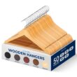 SereneLife Solid Wooden Hangers, Mega Pack, 50 Pieces Hangers for Clothes, Natural Wood Color