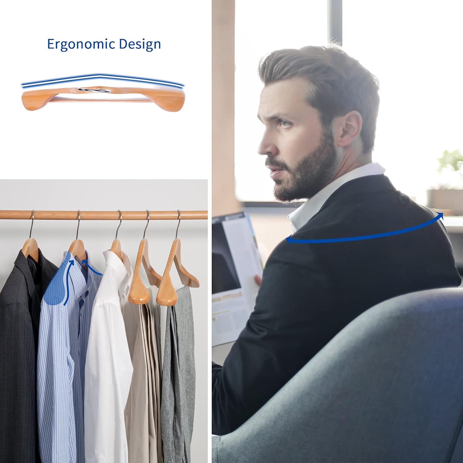 Nature Smile Luxury Natural Wooden Suit Hangers, Wood Coat Hangers, Jacket Outerwear Shirt Hangers - 6 Pack Nature Smile Luxury Natural Wooden Suit Hangers, Wood Coat Hangers, Jacket Outerwear Shirt Hangers - 6 Pack - Image 6