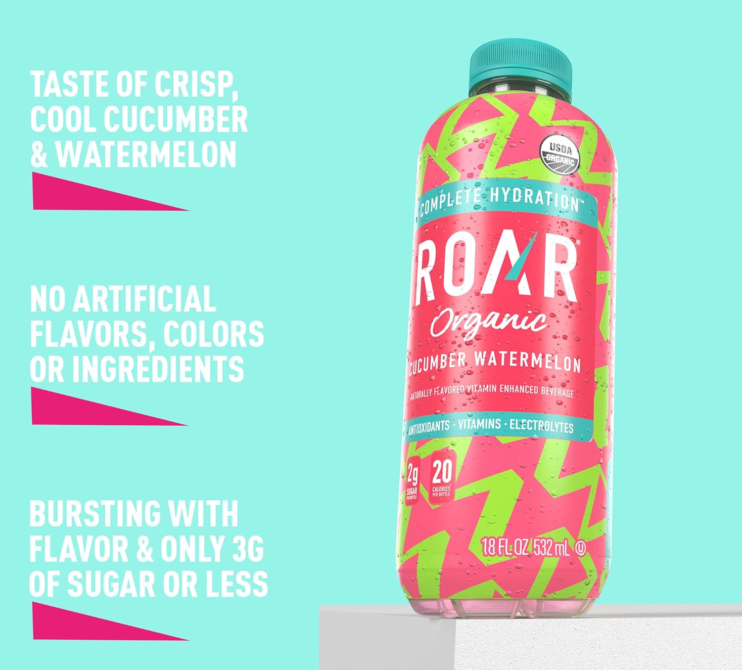 Roar Organic Electrolyte Infusions - USDA Organic - Cucumber Watermelon, Coconut Water Infused Beverage 18 Fl Oz (Pack of 12) Roar Organic Electrolyte Infusions - USDA Organic - Cucumber Watermelon, Coconut Water Infused Beverage 18 Fl Oz (Pack of 12) - Image 4