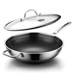 DOTCLAD Wok pan, Hybrid 12 inch Wok with Lid, PFOA Free Cookware