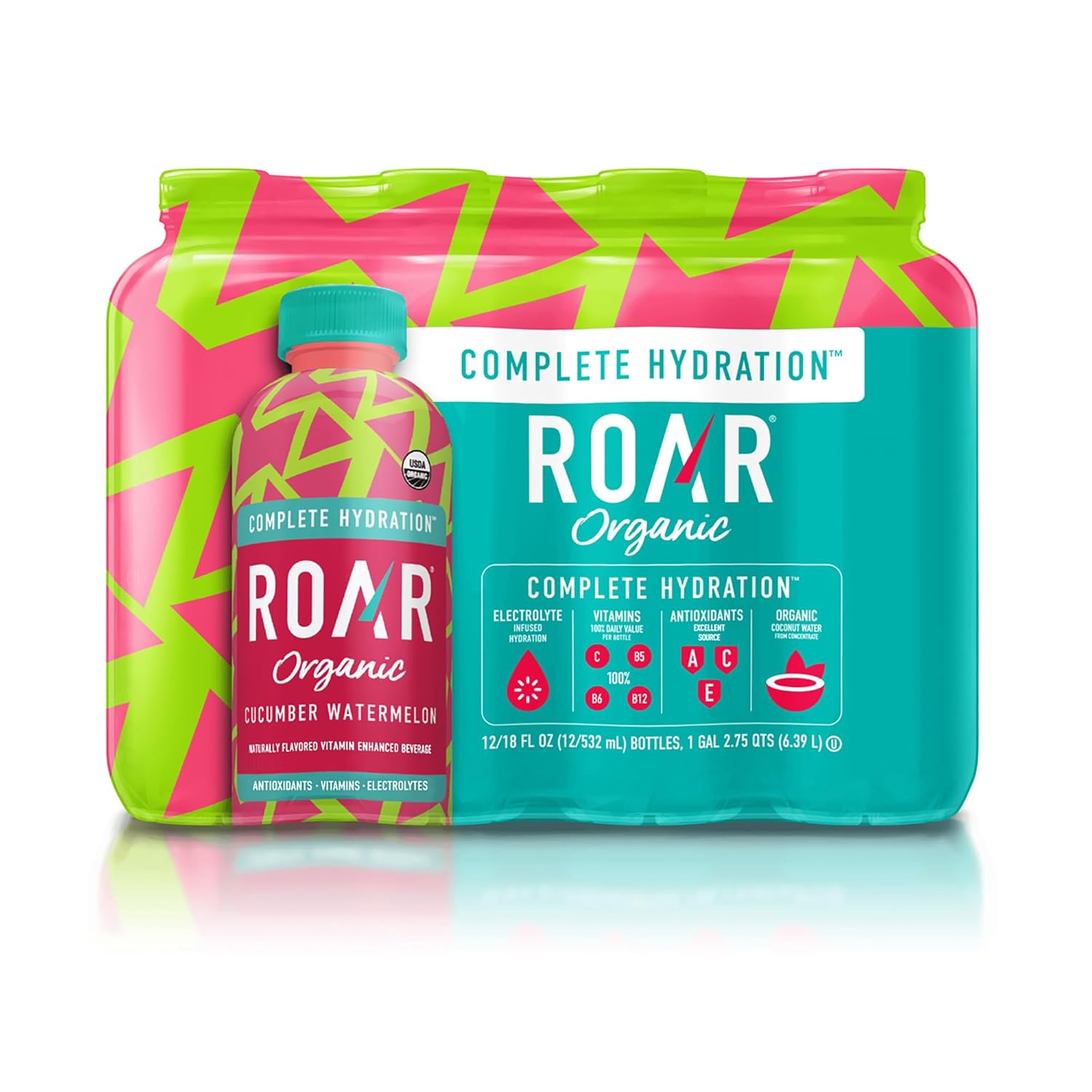 Roar Organic Electrolyte Infusions - USDA Organic - Cucumber Watermelon, Coconut Water Infused Beverage 18 Fl Oz (Pack of 12) Roar Organic Electrolyte Infusions - USDA Organic - Cucumber Watermelon, Coconut Water Infused Beverage 18 Fl Oz (Pack of 12)