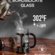 BAYKA 34 Ounce 1 Liter French Press Coffee Maker, Heat Resistant Thickened Borosilicate Glass Stainless Steel Brewer, Dark Pewter