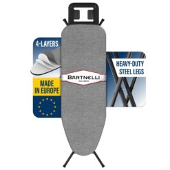 Bartnelli Ironing Board with 4 Layered Cover & Pad, Height Adjustable up to 36" Features A Safety Iron Rest, 4 Steel Legs (43x14)