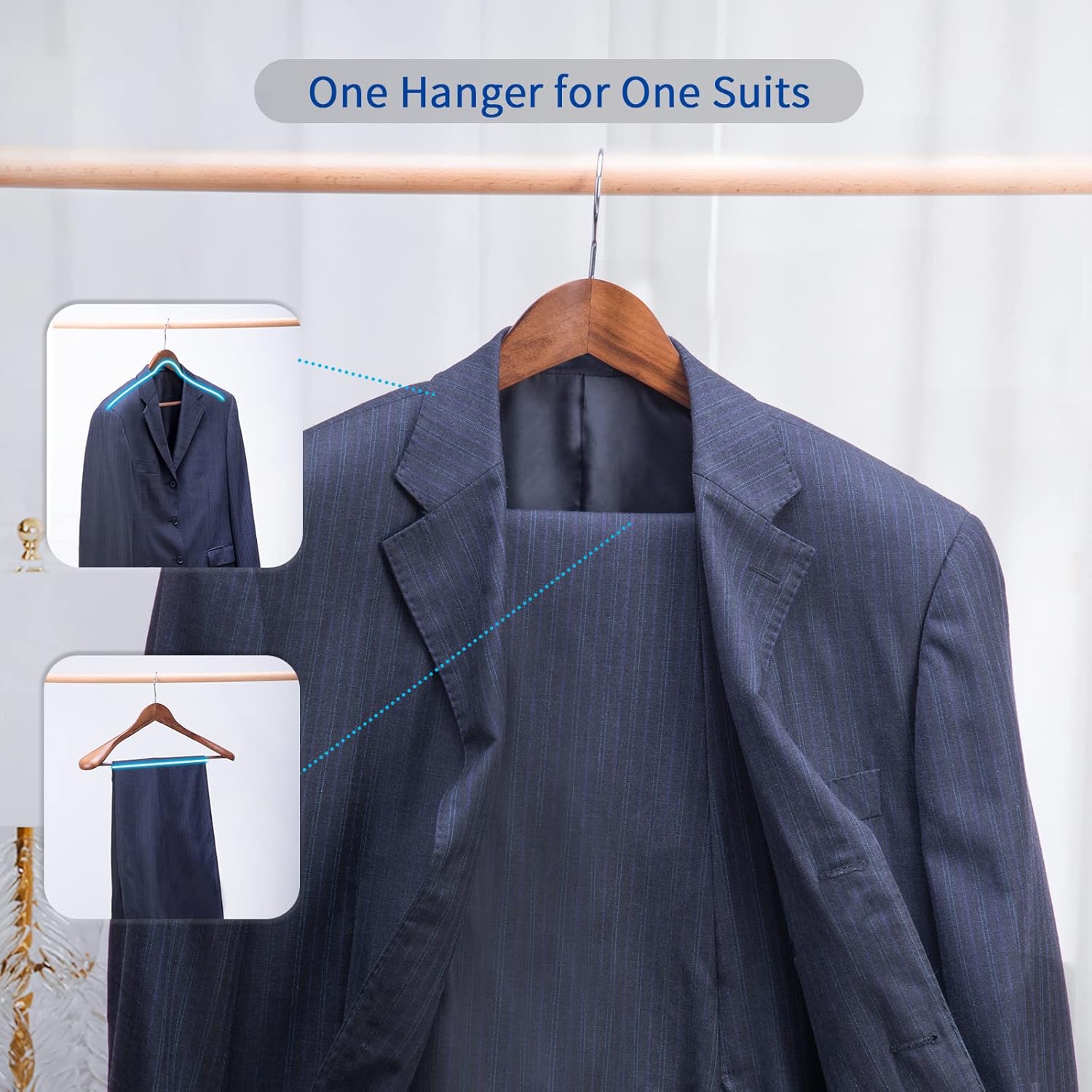 Nature Smile Luxury Wooden Suit Hangers 6 Pack Wood Coat Hangers Jacket Outerwear Shirt Hangers (Retro Color) Nature Smile Luxury Wooden Suit Hangers 6 Pack Wood Coat Hangers Jacket Outerwear Shirt Hangers (Retro Color) - Image 3