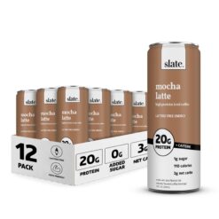 Slate Milk - High Protein Iced Coffee - Mocha Latte, No Sugar Added - Protein Coffee - 11 fl oz, 12 Cans