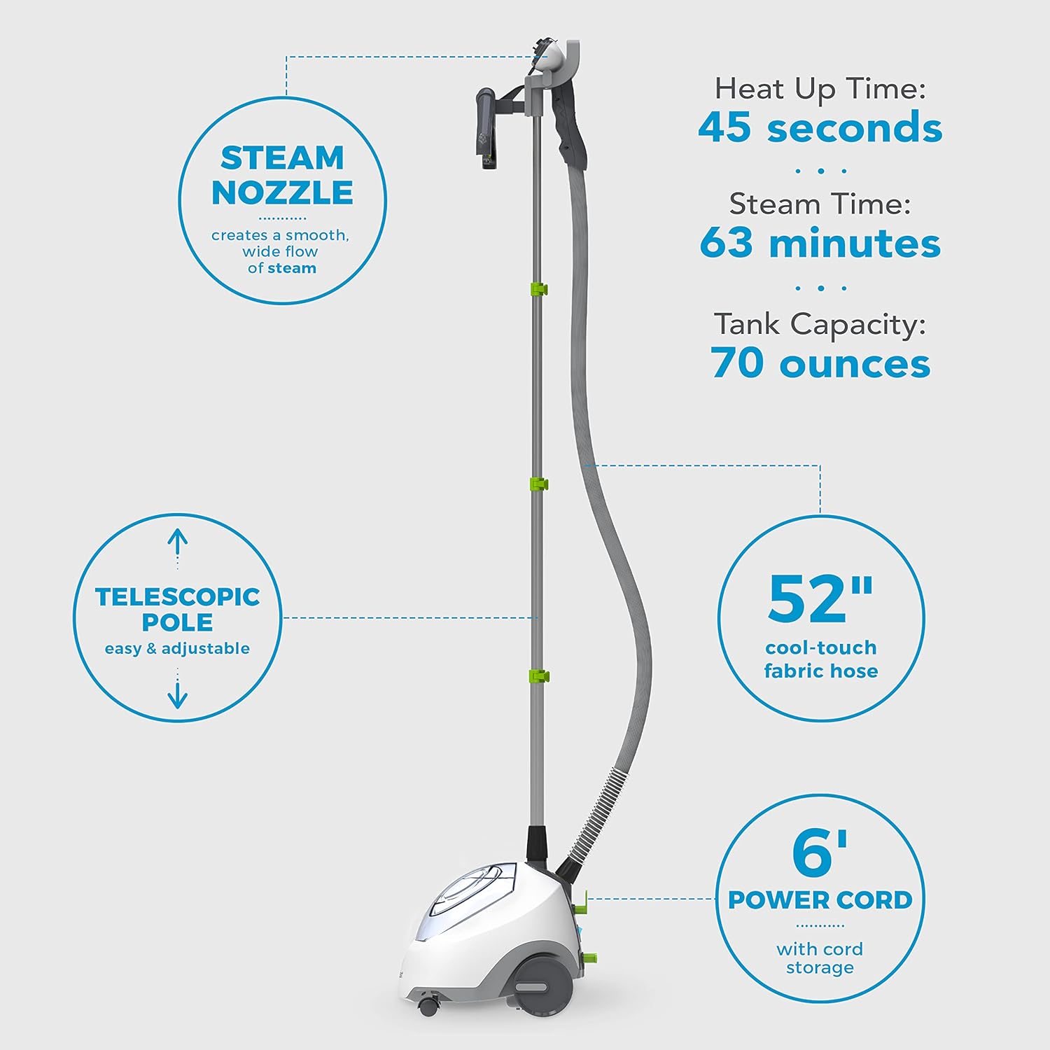 Steamfast SF-520 Full Size Fabric Steamer with Insulated Hose, Clothes Hanger, and Fabric Brush, White Steamfast SF-520 Full Size Fabric Steamer with Insulated Hose, Clothes Hanger, and Fabric Brush, White - Image 2