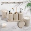 YMXYJM Bathroom Accessories Set, 6-Piece Bathroom Accessory Set, Toothbrush Holders Set, Soap Dispenser (Beige)