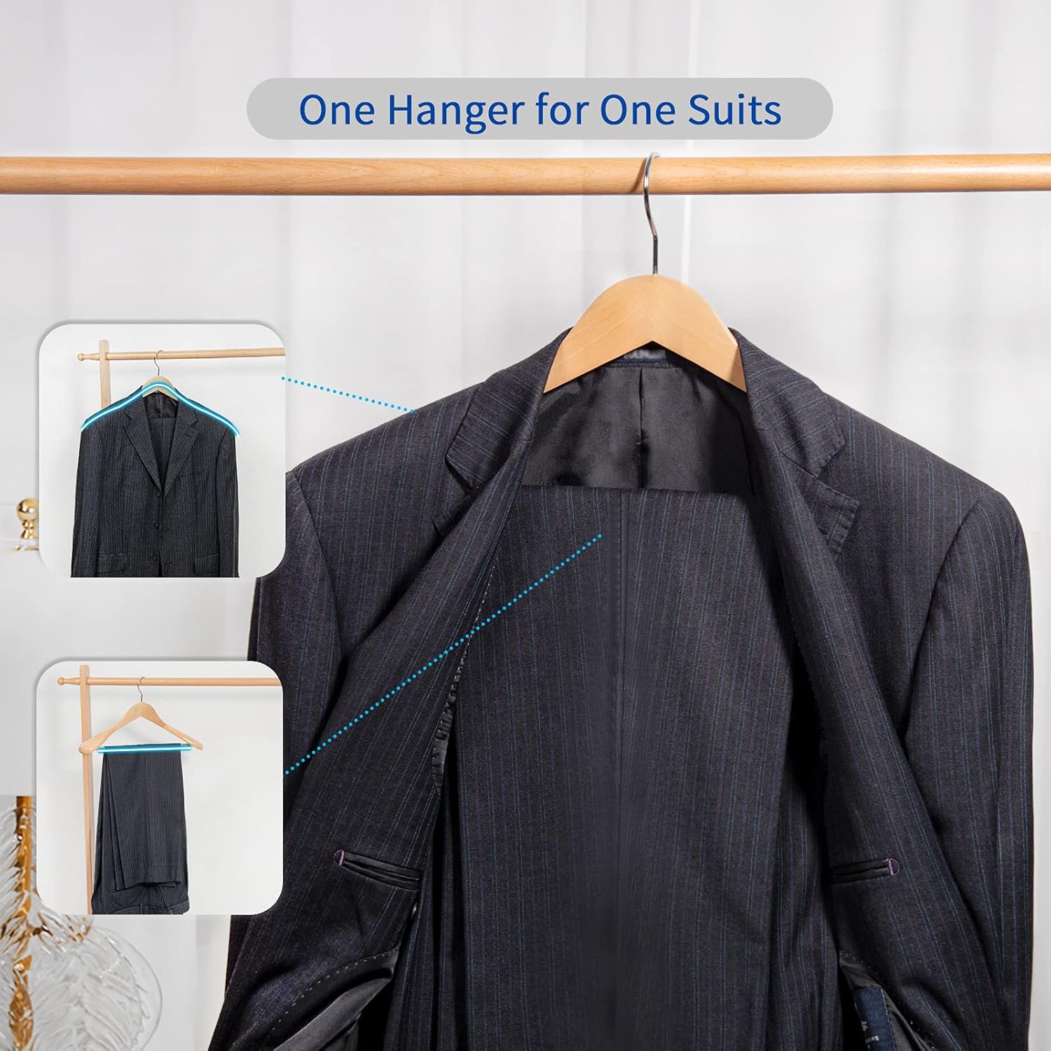 Nature Smile Luxury Natural Wooden Suit Hangers, Wood Coat Hangers, Jacket Outerwear Shirt Hangers - 6 Pack Nature Smile Luxury Natural Wooden Suit Hangers, Wood Coat Hangers, Jacket Outerwear Shirt Hangers - 6 Pack - Image 4
