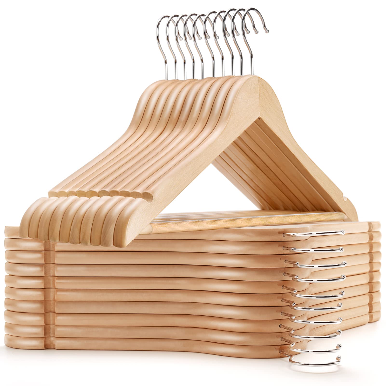 Amber Home 30 Pack Wooden Coat Hangers, Natural Wood Suit Hangers with Non Slip Pant Bar (Natural, 30) Amber Home 30 Pack Wooden Coat Hangers, Natural Wood Suit Hangers with Non Slip Pant Bar (Natural, 30)