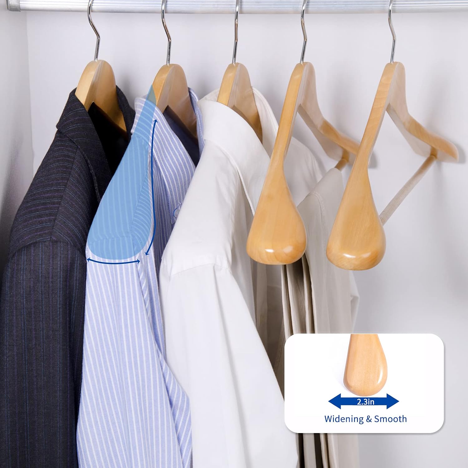 Nature Smile Luxury Natural Wooden Suit Hangers, Wood Coat Hangers, Jacket Outerwear Shirt Hangers - 6 Pack Nature Smile Luxury Natural Wooden Suit Hangers, Wood Coat Hangers, Jacket Outerwear Shirt Hangers - 6 Pack - Image 7