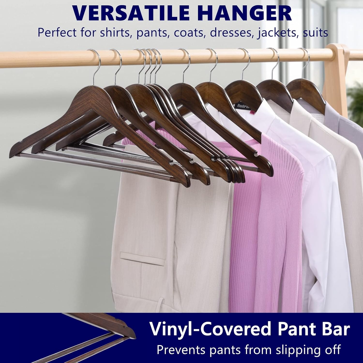 Amber Home 30 Pack Vintage Wooden Coat Hangers, Walunt Wood Suit Hangers with Non Slip Pant Bar (Retro, 30) Amber Home 30 Pack Vintage Wooden Coat Hangers, Walunt Wood Suit Hangers with Non Slip Pant Bar (Retro, 30) - Image 3