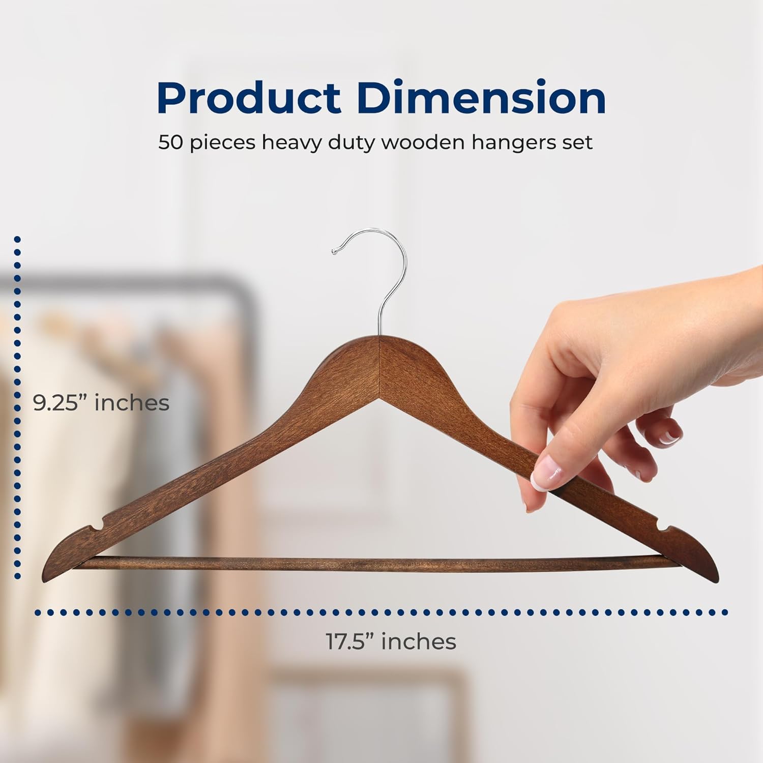 SereneLife 50-Pack Wooden Coat Hangers – Durable Suit Hangers with 360° Swivel Hook & Notches (Vintage) SereneLife 50-Pack Wooden Coat Hangers – Durable Suit Hangers with 360° Swivel Hook & Notches (Vintage) - Image 7