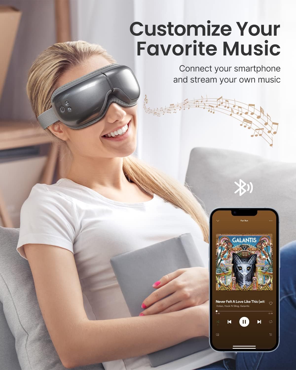 RENPHO Eye Massager Eyeris 1, Gifts for Women/Men Sleep Eye Mask with Heat Bluetooth Music, Grey RENPHO Eye Massager Eyeris 1, Gifts for Women/Men Sleep Eye Mask with Heat Bluetooth Music, Grey - Image 3