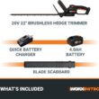 WORX Nitro 20V 22" Hedge Trimmer Cordless, Lightweight Cordless Hedge Trimmer with Dual-Action Blades 3400 SPM