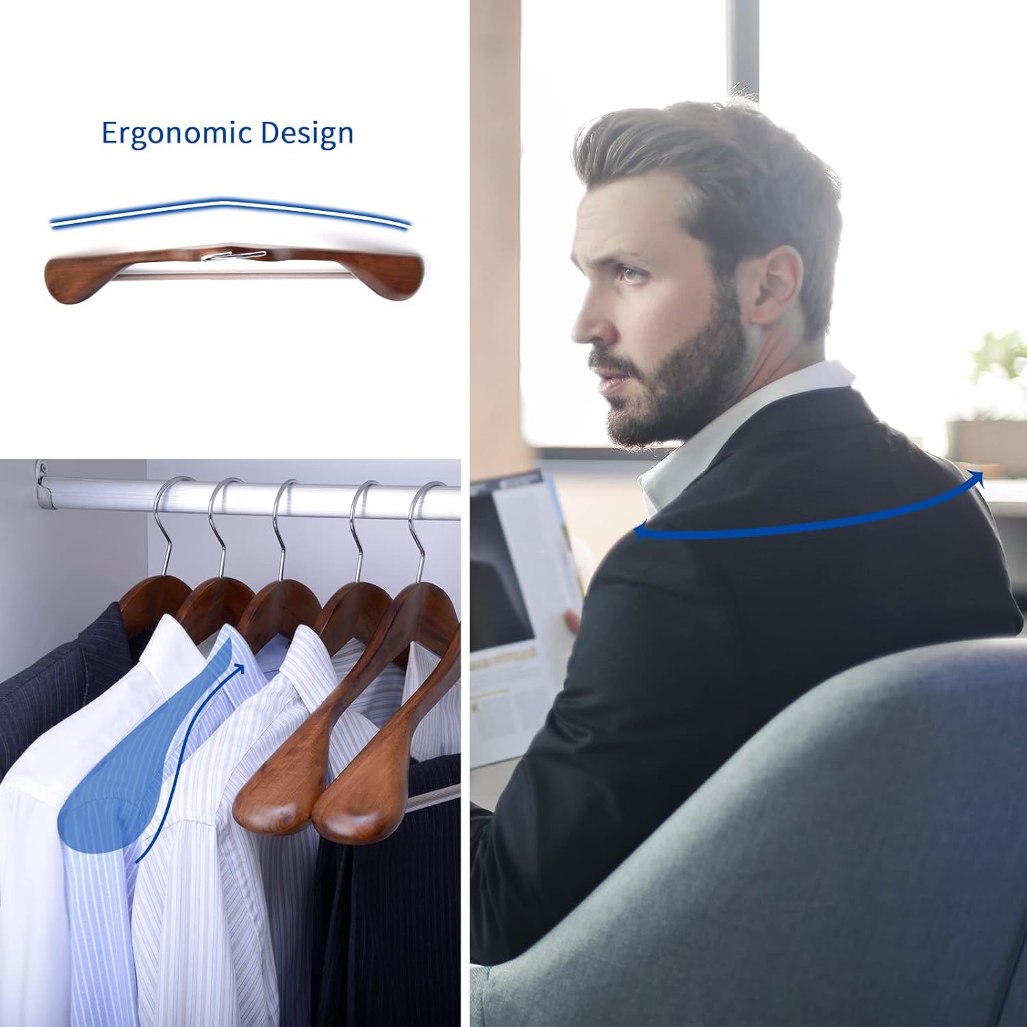 Nature Smile Luxury Wooden Suit Hangers 6 Pack Wood Coat Hangers Jacket Outerwear Shirt Hangers (Retro Color) Nature Smile Luxury Wooden Suit Hangers 6 Pack Wood Coat Hangers Jacket Outerwear Shirt Hangers (Retro Color) - Image 2