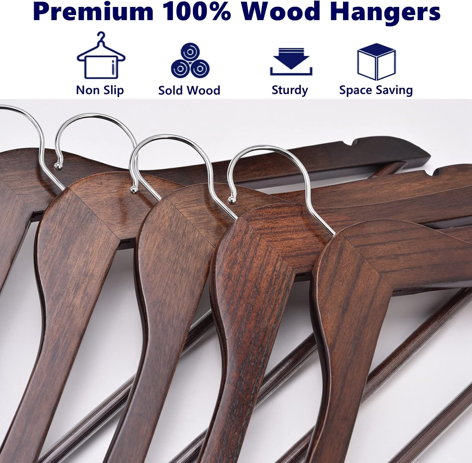 Amber Home 30 Pack Vintage Wooden Coat Hangers, Walunt Wood Suit Hangers with Non Slip Pant Bar (Retro, 30) Amber Home 30 Pack Vintage Wooden Coat Hangers, Walunt Wood Suit Hangers with Non Slip Pant Bar (Retro, 30) - Image 5