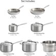 Tramontina Tri-Ply Clad Stainless Steel 11-Piece Cookware Set with Lids, Pots and Pans Kitchen Set