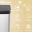 NINESTARS DZT-50-28 Automatic Touchless Motion Sensor Rectangular Trash Can, 13 Gal, Black Trim