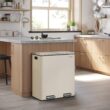 SONGMICS Trash Can, 2 x 8 Gallon (2 x 30 L) Garbage Can for Kitchen, with 15 Trash Bags, 2 Compartments, Almond Color ULTB201A01