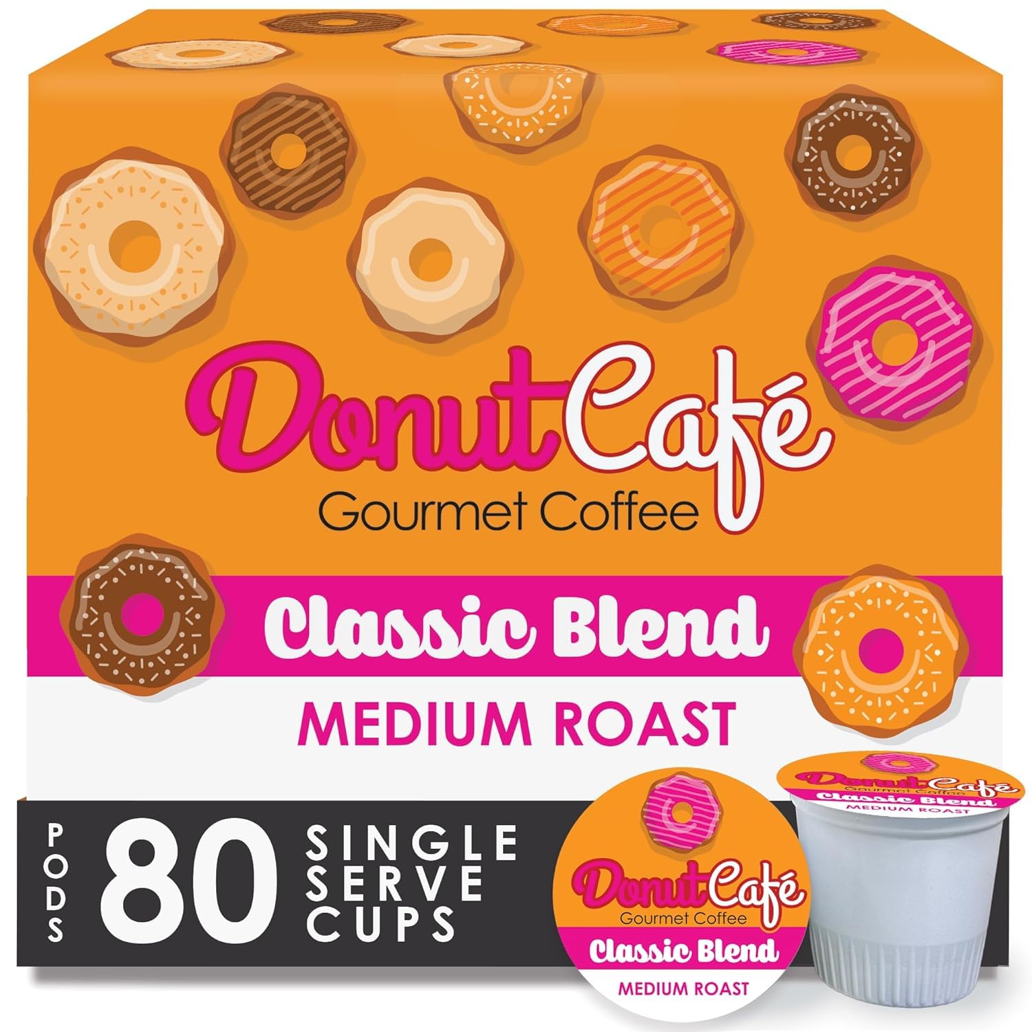 Donut Café - Coffee Gourmet Pods, Classic Blend, Medium Roast – Non-GMO, Gluten Free – 80 Count Donut Café - Coffee Gourmet Pods, Classic Blend, Medium Roast – Non-GMO, Gluten Free – 80 Count
