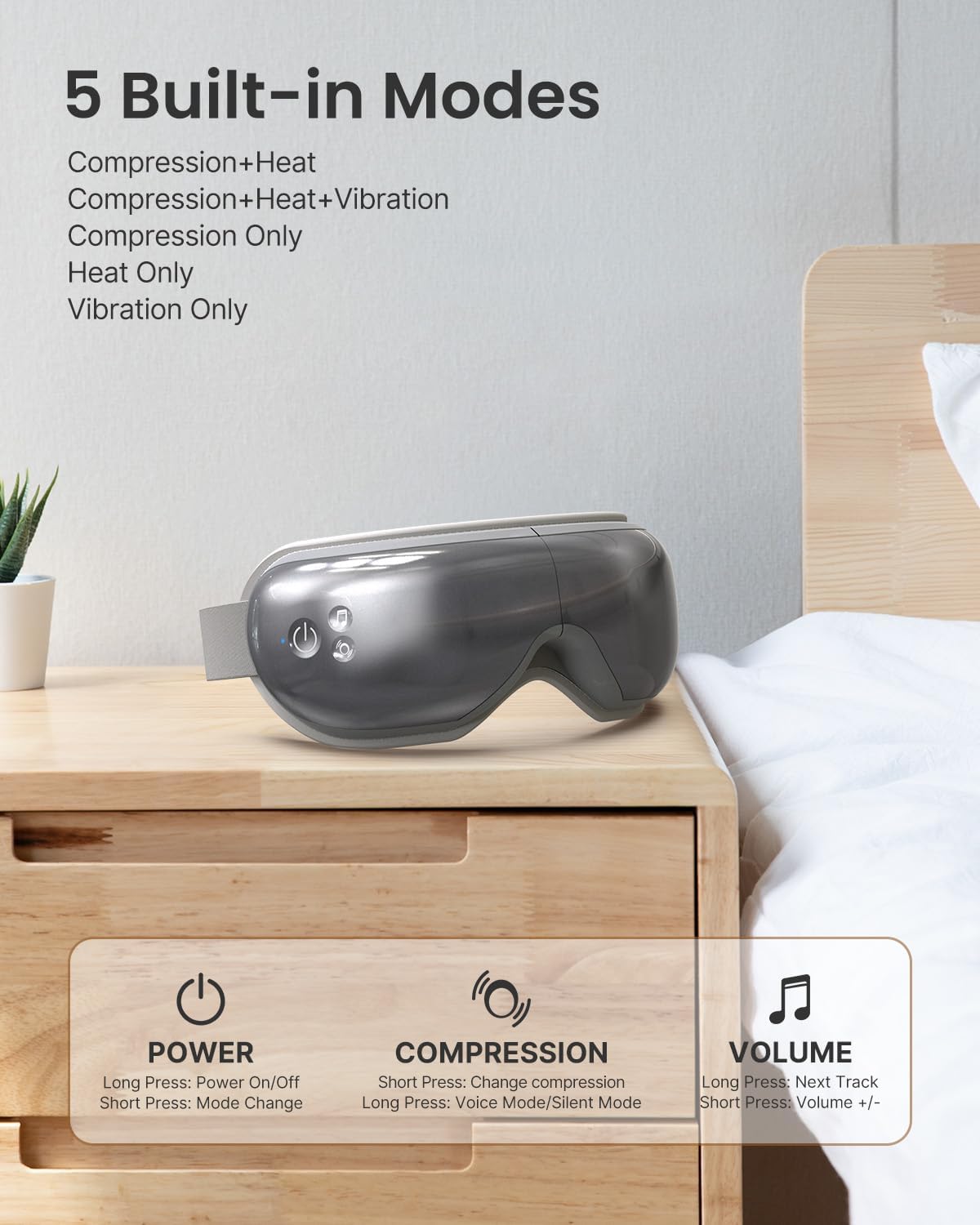 RENPHO Eye Massager Eyeris 1, Gifts for Women/Men Sleep Eye Mask with Heat Bluetooth Music, Grey RENPHO Eye Massager Eyeris 1, Gifts for Women/Men Sleep Eye Mask with Heat Bluetooth Music, Grey - Image 4