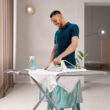 BKTD Foldable Ironing Board with Heat Resistant Cover - Sturdy Metal Frame (13 x 34 x 53 Inches) (Silver Gray)