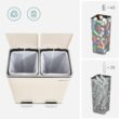 SONGMICS Trash Can, 2 x 8 Gallon (2 x 30 L) Garbage Can for Kitchen, with 15 Trash Bags, 2 Compartments, Almond Color ULTB201A01