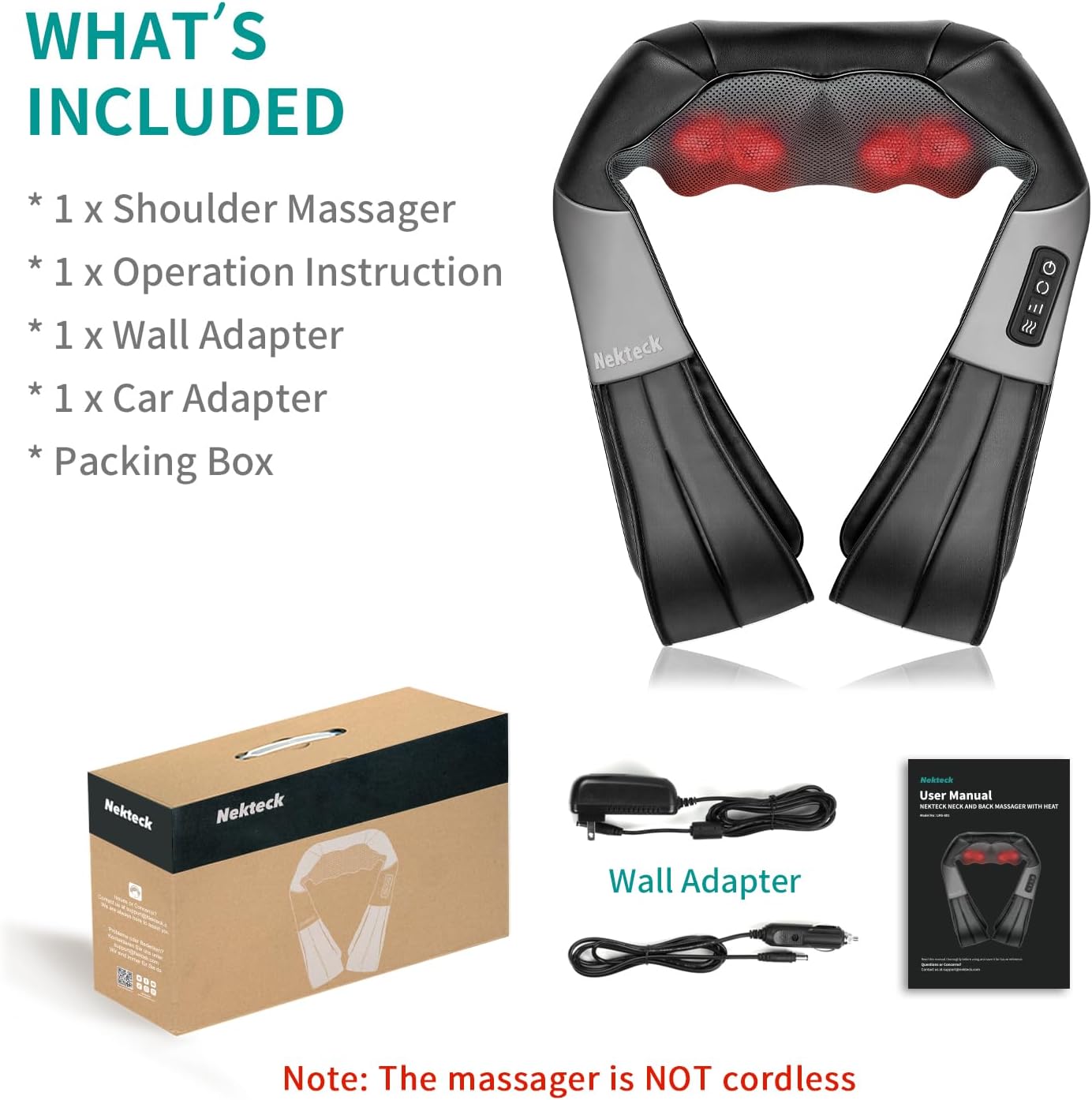 Shiatsu Neck and Back Massager with Soothing Heat, Nekteck Electric Deep Tissue 3D Kneading Massage Pillow Shiatsu Neck and Back Massager with Soothing Heat, Nekteck Electric Deep Tissue 3D Kneading Massage Pillow - Image 5