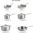 Tramontina Tri-Ply Clad Stainless Steel 9-Piece Cookware Set with Lids, NSF-Certified