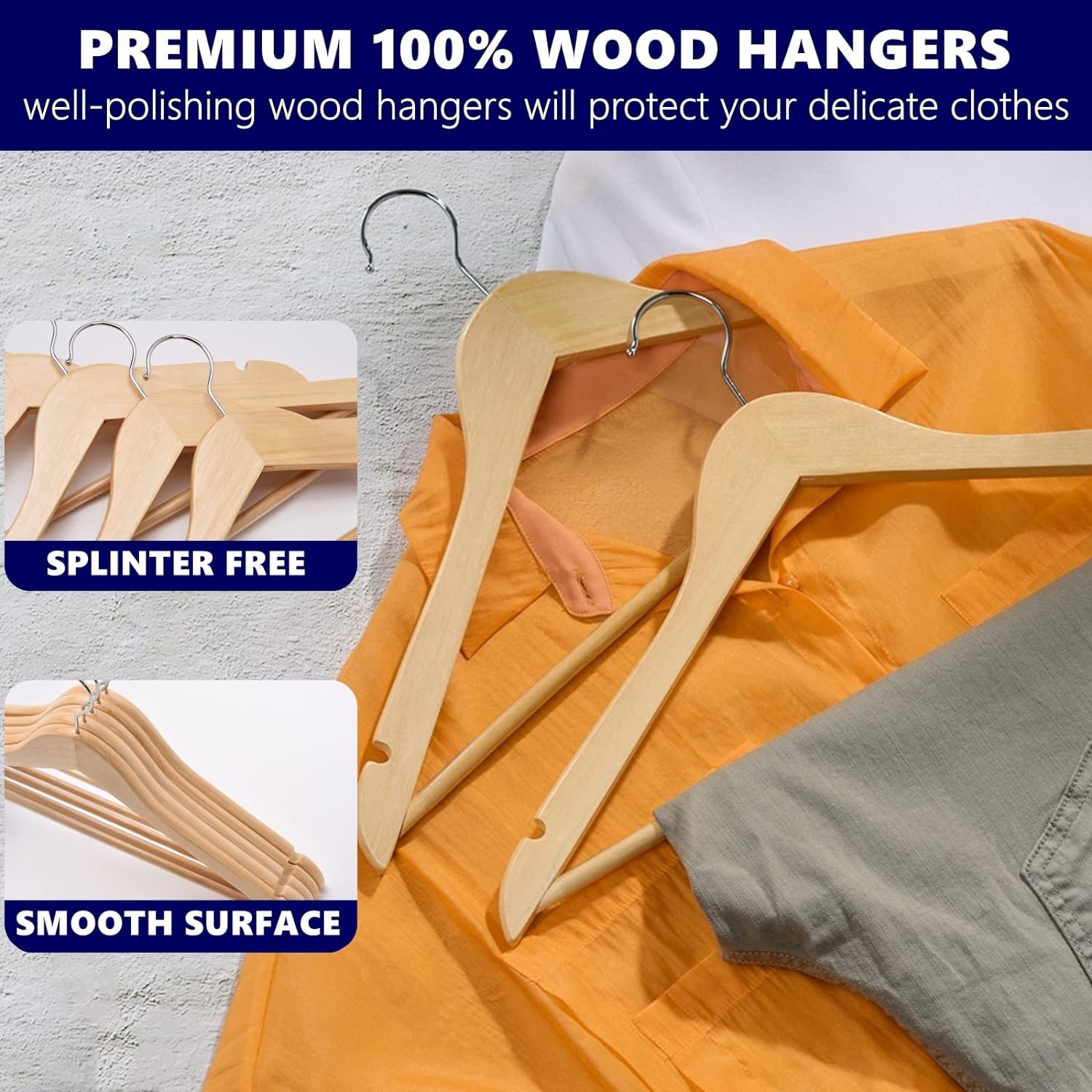 Amber Home 30 Pack Wooden Coat Hangers, Natural Wood Suit Hangers with Non Slip Pant Bar (Natural, 30) Amber Home 30 Pack Wooden Coat Hangers, Natural Wood Suit Hangers with Non Slip Pant Bar (Natural, 30) - Image 5