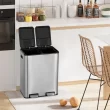 FDW 16 Gallon Stainless Steel Dual Compartment Step Kitchen Trash Can with Lids for Indoor(Silver)