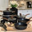 Kitchen Academy Induction Cookware Sets - 12 Piece Cooking Pan Set, Granite Black Nonstick Pots and Pans Set