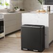 SONGMICS, Plastic, Hinged Lids, Handles Dual Garbage Can, 16 Gal (60L) Rubbish 15 Trash Bags, 2 x 8 Gallon, Black