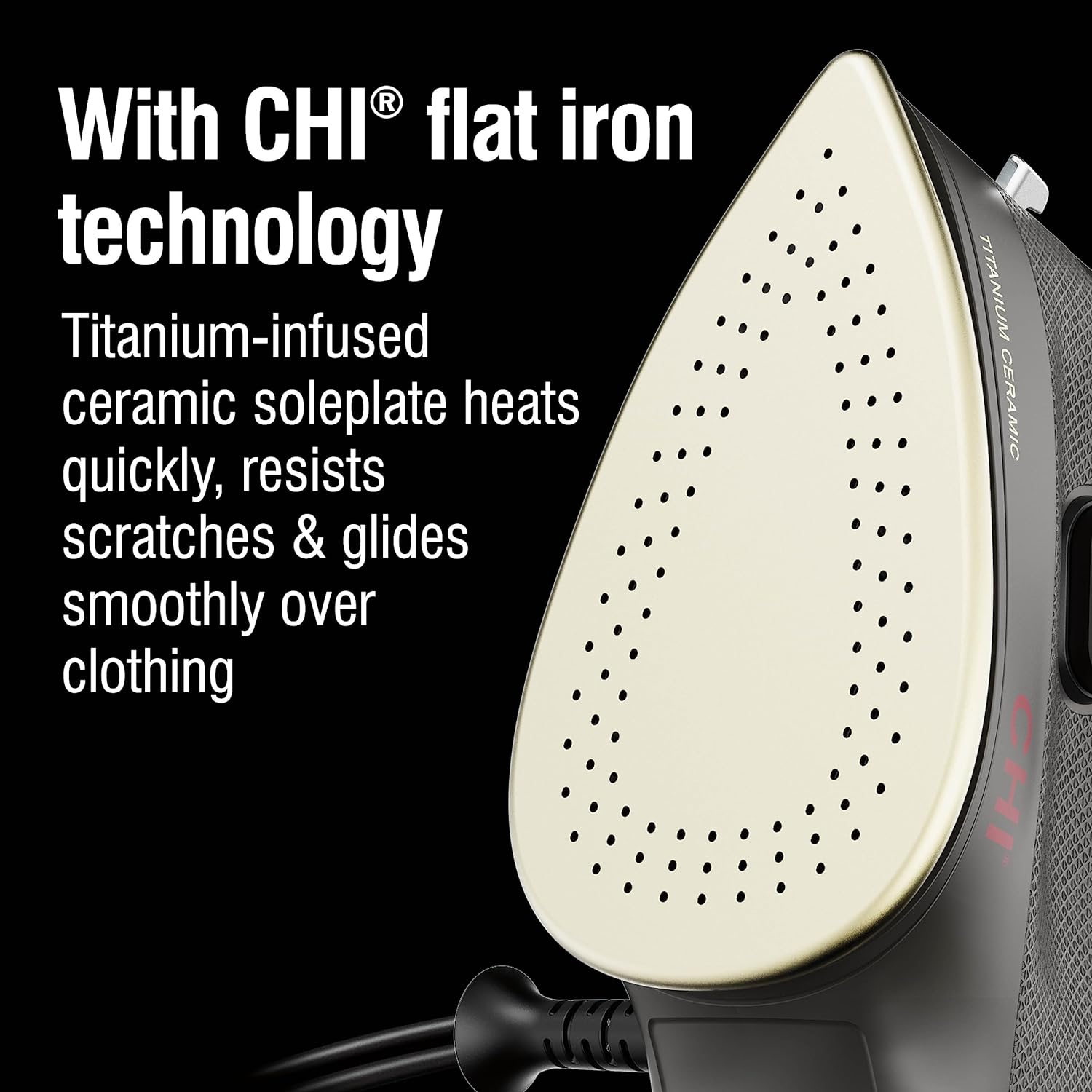 CHI Mini Steam Iron for Clothes, Sewing, Crafting and Travel with Titanium Infused Ceramic Soleplate, 1000 Watts, XL 10’ Cord, Black (13120) CHI Mini Steam Iron for Clothes, Sewing, Crafting and Travel with Titanium Infused Ceramic Soleplate, 1000 Watts, XL 10’ Cord, Black (13120) - Image 6